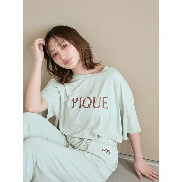 【gelato pique】接触冷感 ロゴTシャツ & リブショートパンツ 接触冷感】ロゴTシャツ&リブショートパンツセット(カットソー・T