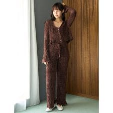 フェザー柄編みロングパンツ