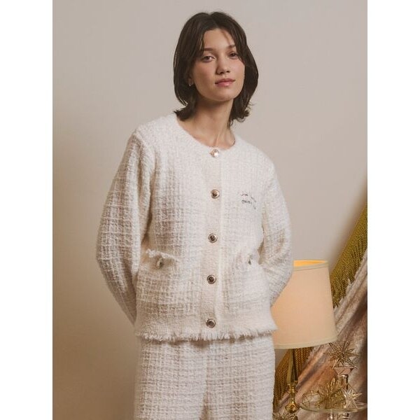 JOEL ROBUCHON】ツイードモコクルーネックカーディガン | ジェラート