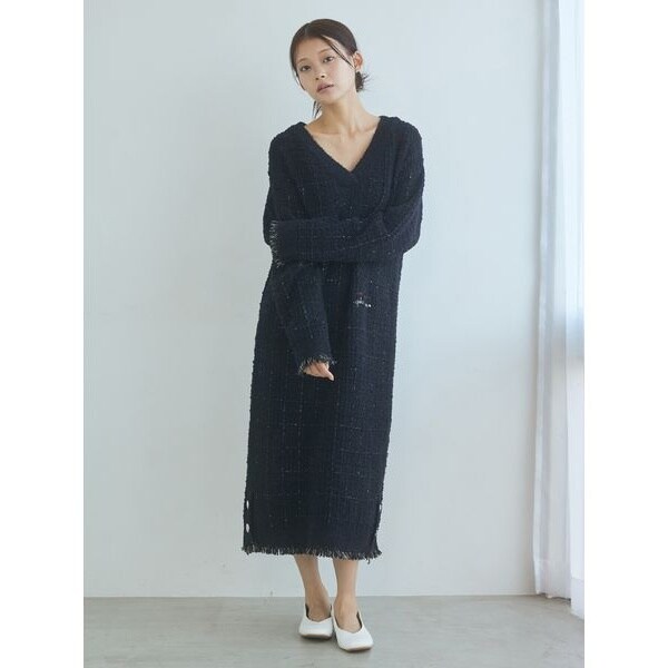 JOEL ROBUCHON】ツイードモコVネックワンピース | ジェラート ピケ