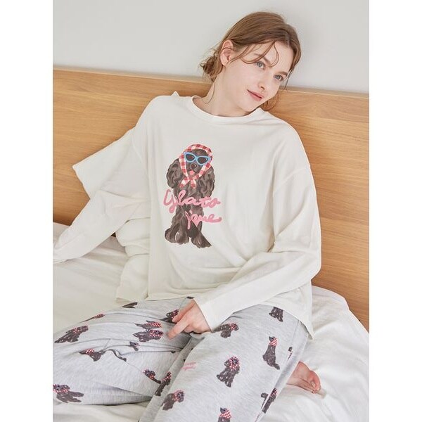 ＊未開封＊スカーフdog ワンポイント ロンT & ロングパンツ セット レッド スカーフDOGワンポイントロンT | ジェラート ピケ(gelato pique