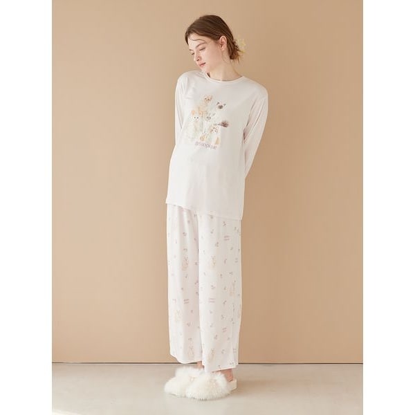 フラワーキャット柄ロングパンツ | ジェラート ピケ(gelato pique