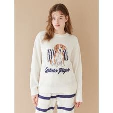 【UNISEX】エアリーモコプレイフルDOGジャガードプルオーバー