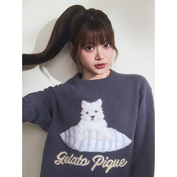 UNISEX】エアリーモコプレイフルDOGジャガードプルオーバー
