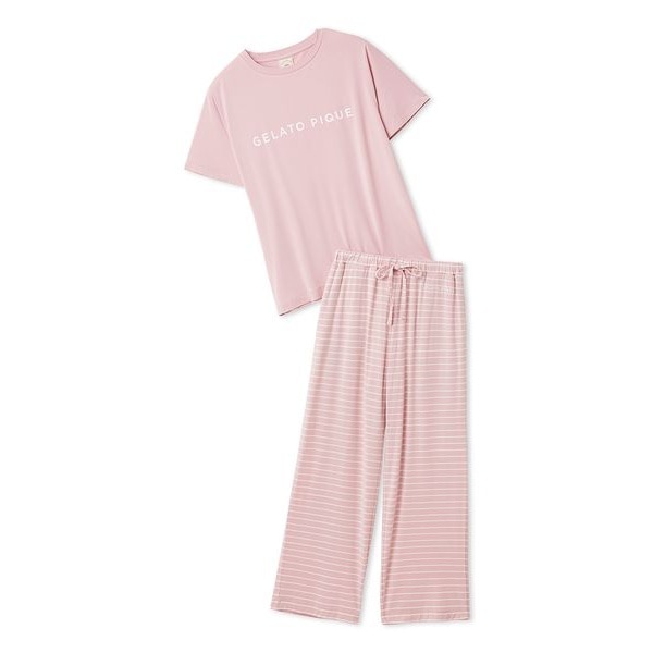 レーヨンロゴTシャツ&ボーダーロングパンツセット