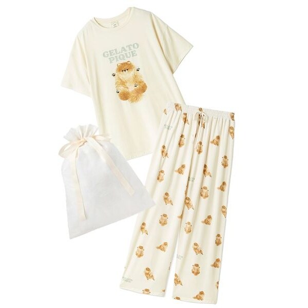 ラッピング済み】ドッグワンポイントTシャツ&ロングパンツSET