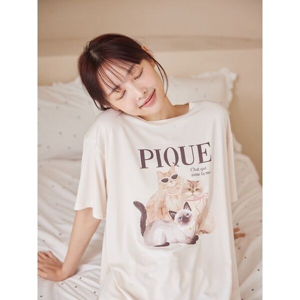 【新品】ジェラートピケ　ビションフリーゼ ワンポイントTシャツ&ロングパンツ 接触冷感】ファッションCATS&DOGSワンポイントTシャツ | ジェラート