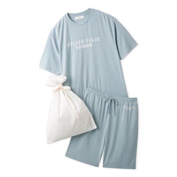 ジェラートピケ　レーヨンロゴTシャツ&8分丈パンツset ラッピング済み】【HOMME】レーヨンロゴTシャツ＆ハーフパンツ