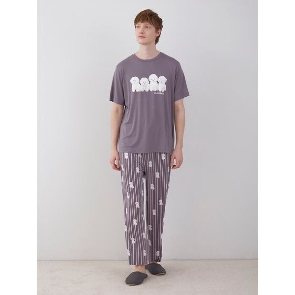 【接触冷感】【ONLINE限定】ビションフリーゼ柄Tシャツ&ロングパンツセット 接触冷感】【ONLINE限定】【HOMME】ビションフリーゼ柄Tシャツ