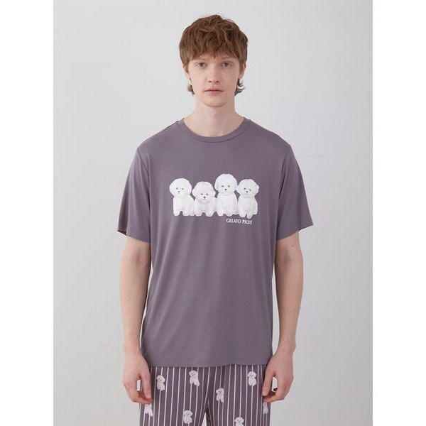 【接触冷感】【ONLINE限定】ビションフリーゼ柄Tシャツ&ロングパンツセット 接触冷感】【ONLINE限定】ビションフリーゼ柄Tシャツ&ロング