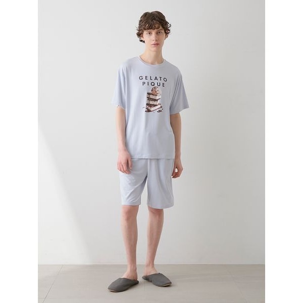 【接触冷感】【HOMME】レーヨンベアケーキモチーフTシャツ&ハーフパンツ HOMME】【接触冷感】COOLレーヨンデザートロゴTシャツ