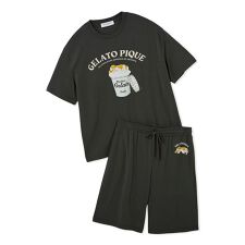 【HOMME】【接触冷感】スリーピングドッグワンポイントTシャツ&ハーフパンツセット
