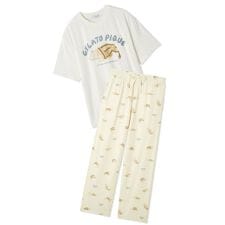 【ONLINE限定】【HOMME】sleeping cat ワンポイントTシャツ＆総柄ロングパンツセット