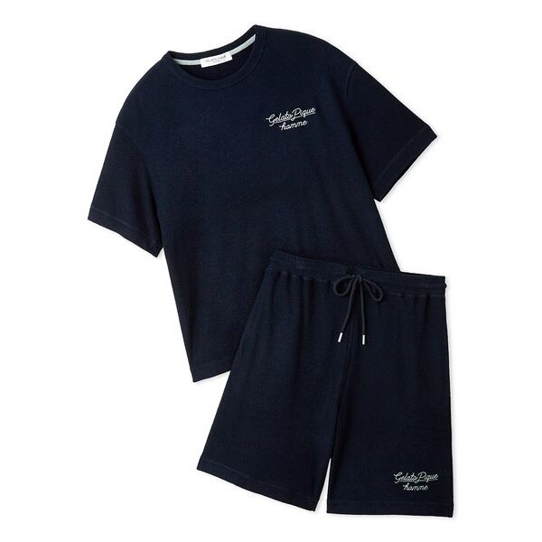 【ONLINE限定】【HOMME】【接触冷感】【UVカット】パイルワンポイントロゴ刺繍プルオーバー&ハーフパンツセ