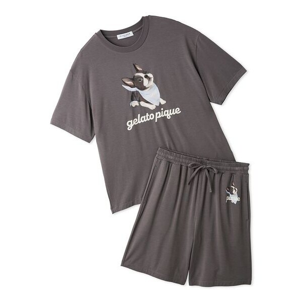 HOMME】【接触冷感】レーヨンボストンテリアワンポイントTシャツ