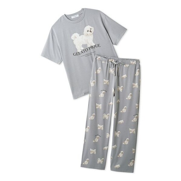 ONLINE限定】【HOMME】お散歩ドッグワンポイントTシャツ&ロングパンツ