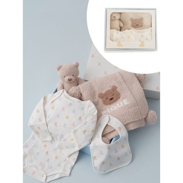新品未使用　ジェラートピケ　3点セット ラッピング済み】【BABY】ベアブランケット&ぬいぐるみ&ボディースーツ