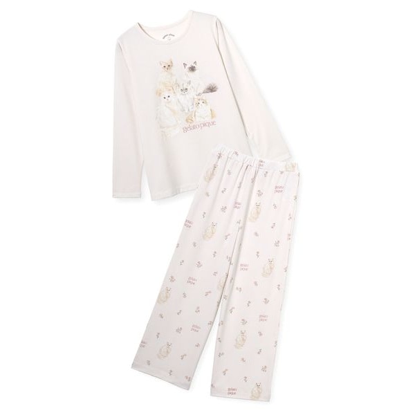 JUNIOR】フラワーキャット柄プルオーバー&ロングパンツセット