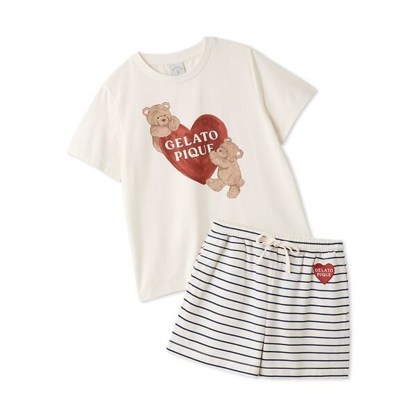 JUNIOR】 【接触冷感】BEAR HEATワンポイントTシャツ&ボーダーショート