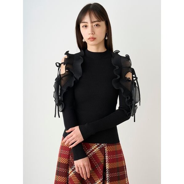 SNIDEL - SNIDEL♡プリーツフリルドッキングニットプルオーバー  ピンクベージュ SNIDEL（スナイデル）の「プリーツフリルドッキングニットプル