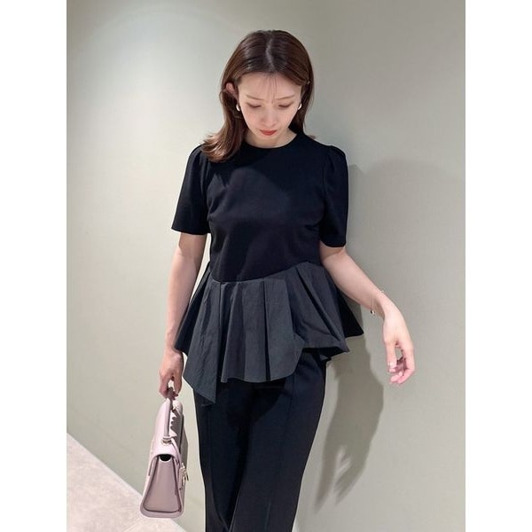 snidel　異素材ペプラムTシャツ （BLK） スナイデル SNIDEL 異素材ペプラムTシャツ （BLK