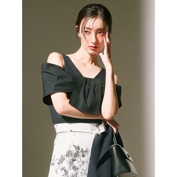SNIDEL 異素材ペプラムTシャツ オーガンジー 即発送可 スナイデル SNIDEL 異素材ペプラムTシャツ （BLK