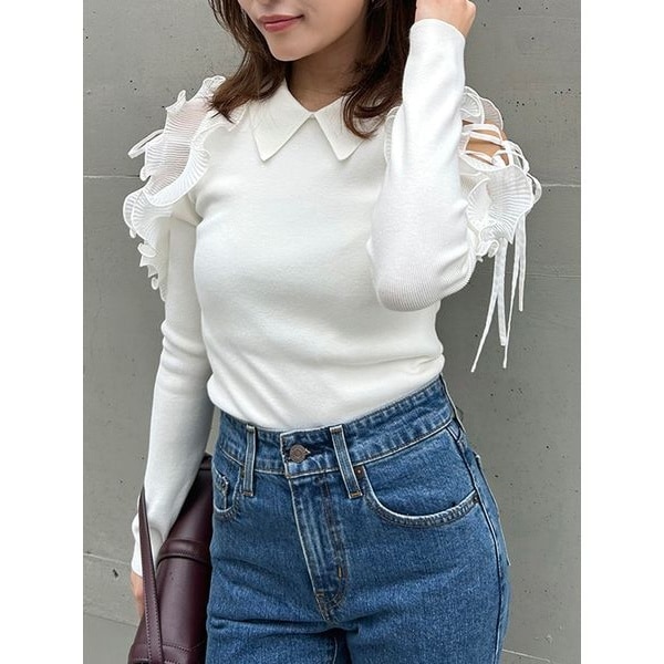 SNIDEL スナイデル ラッフル刺繍ニットプルオーバー 新品未使用 ♡ SNIDEL ニット セーター ラッフル刺繍ニットプルオーバー