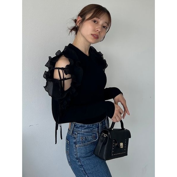 SNIDEL ラッフル刺繍ニットプルオーバー 黒 ラッフル刺繍ニットプルオーバー(ニット)｜トップス｜SNIDEL