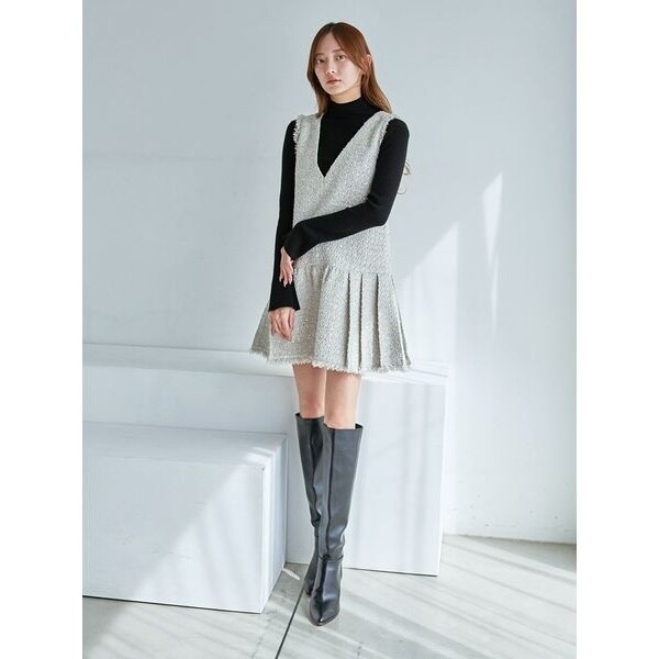 SNIDEL Vネックツイードジャンスカ【カンヘウォン着用】 Vネックツイードジャンスカ【カンヘウォン着用】(ミニワンピース