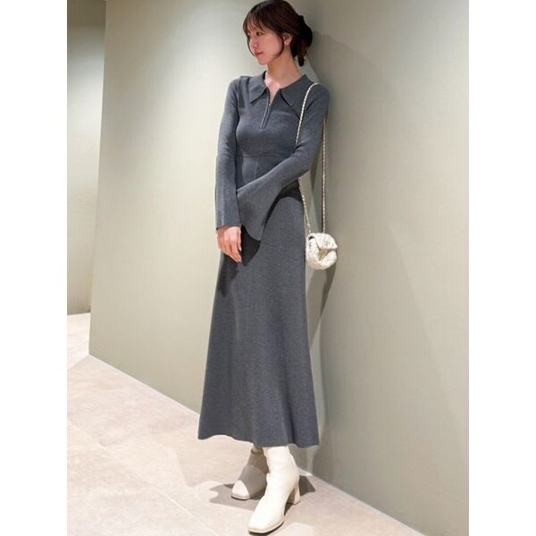ポロカラーアンサンブルリブニットワンピース | フレイ アイディー