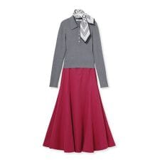 スカーフ付きポロニット×フレアスカートセット