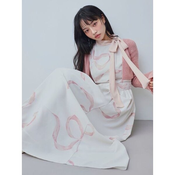 WEB限定カラーあり】リボンディテールカーデセットワンピース
