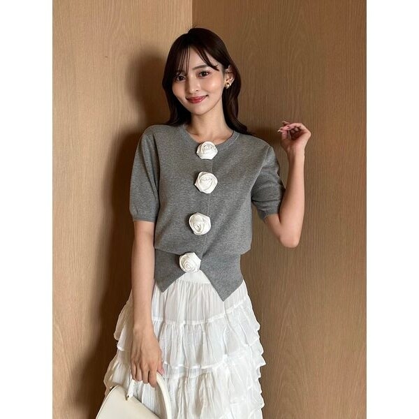 SNIDEL ROSE Collection モチーフボタンニットカーディガン WEB限定／ROSE Collection】モチーフボタンニットカーディガン