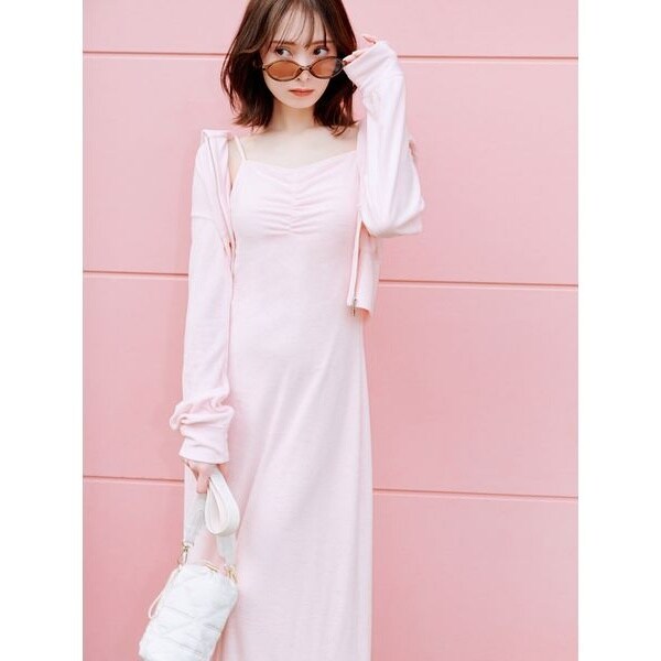 24SS✨SNIDEL ティアードキャミワンピース サイズ1 ピンク WEB限定】パイルパーカーセットキャミワンピース | スナイデル(SNIDEL