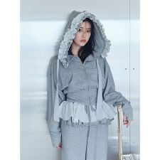 Meraki フードフリル パーカー フリルフードペプラムパーカーJKT 裾 