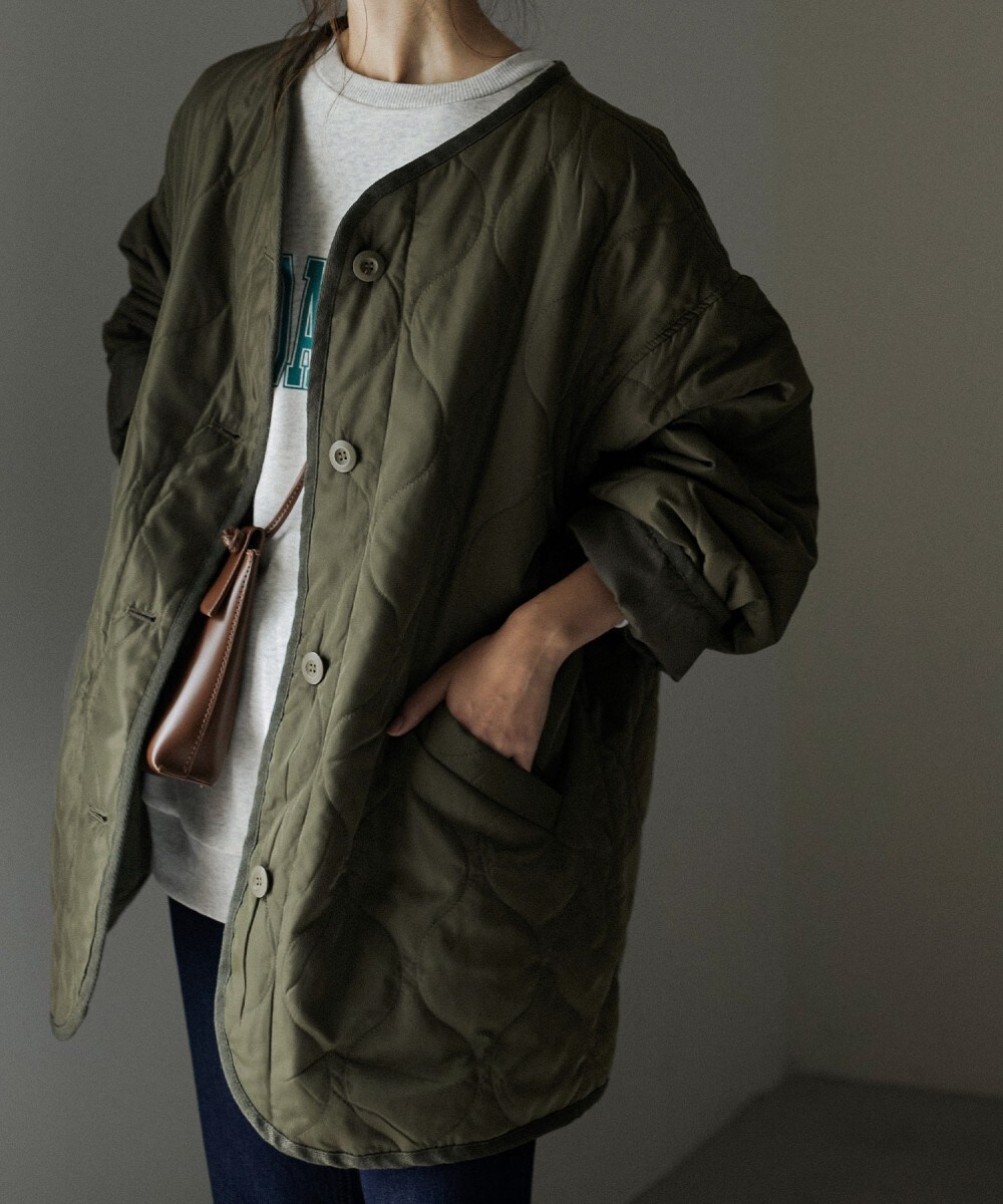 キルティングノーカラーショート丈ジャケットコート | ファッション