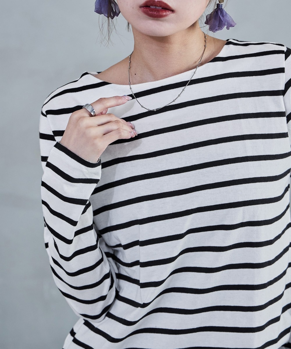 SALE✩.*˚ soeur7 ニット×ブラウス素材 ボーダー カットソー SALE✩.*˚ soeur7 ニット×ブラウス素材 ボーダー カットソー