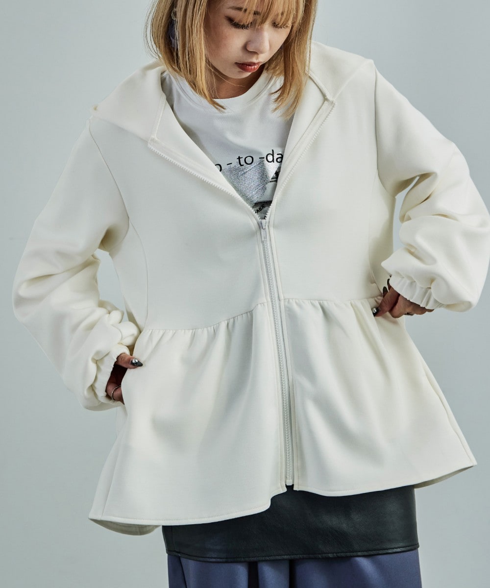 23区新品【VERY3月号掲載/洗える】コットンテリー ジップアップ フーディー 23区（大きいサイズ） 【洗える】コットンテリー ジップアップ