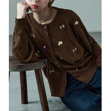 レトロ刺繍ニットカーディガン