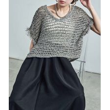 フリンジ袖透かし編み2wayベスト