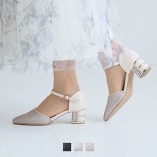 【25秋冬新作】キラキラグリッターチャンキーヒールセパレートパンプス