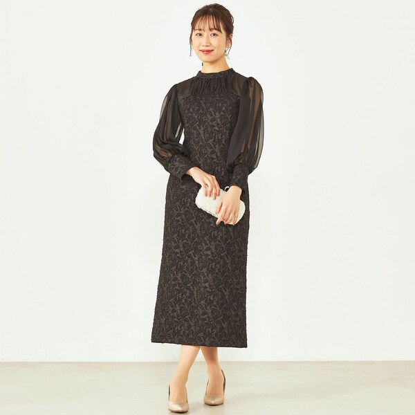 シアーパフスリーブジャガードドレス黒 シアーパフスリーブジャガードドレス | 結婚式・パーティーの