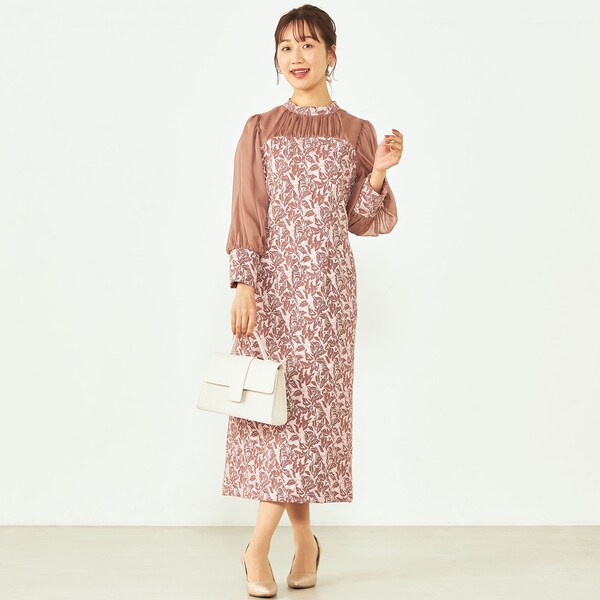 シアーパフスリーブジャガードドレス黒 シアーパフスリーブジャガードドレス | 結婚式・パーティーの