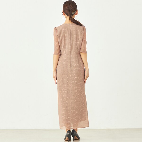 kaene ラメドビースリットドレス36 ベージュ レンタルドレスCANVAS 銀座/東京 / 【kaene】 ベージュラメドビー