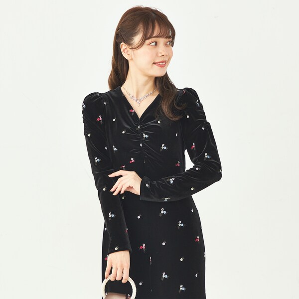 【新品】CELFORD ベロア総刺繍ワンピース CELFORD】ベロア総刺繍ワンピース | 結婚式・パーティーの