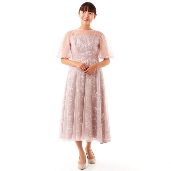 パフスリーブチュールドレスパーティー PourVous｜チュールパフスリーブ結婚式パーティードレスお呼ばれ