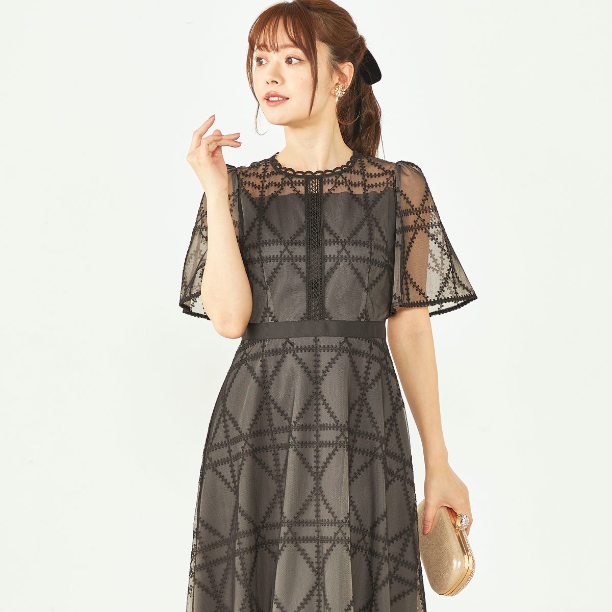 【美品】CELFORD プレイドパターンチュールドレス MNT 36 CELFORD】プレイドパターンチュールドレス | 結婚式・パーティーの