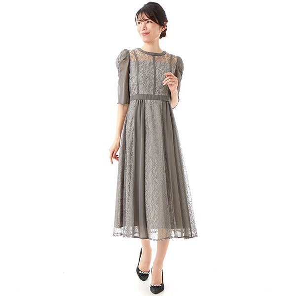 シフォン切り替えレースドレス