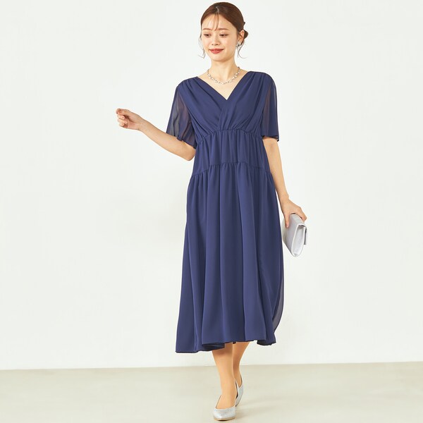 即日発送可/kaene 透けシフォンオーガンジーワンピース ベージュ セール価格☆大人の透け感❤️シースルーシフォン素材長袖