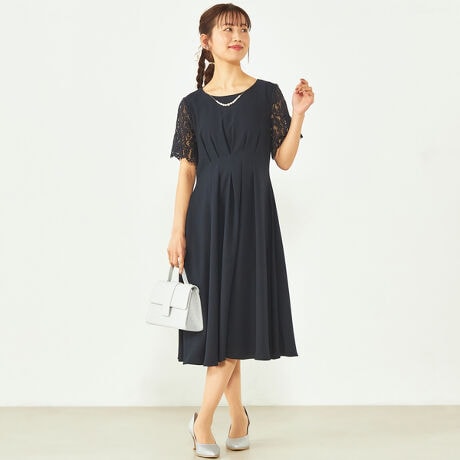 半袖レースシンプルワンピース